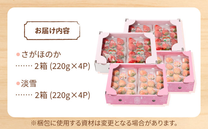 【R8年1月以降発送】紅白いちごセット（淡雪・さがほのか ） 計1.7kg以上（各220g×4パック） 【岸川農園】 [IAP049]