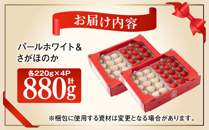 【先行予約】いちご食べ比べ！「さがほのか」と「パールホワイト」220g×各2パック 計4パック 【ハヤシダファーム】イチゴ [IAQ017]