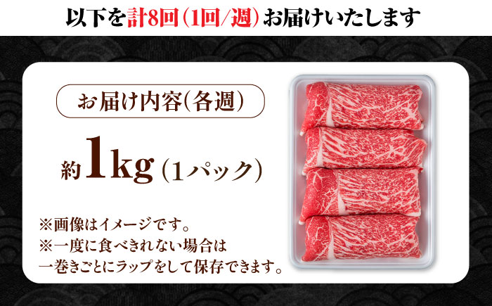 【8回定期便】毎週届く！ 佐賀県産 黒毛和牛 贅沢 切り落とし 1kg/回（計8kg 2ヶ月分【株式会社いろは精肉店】佐賀産和牛 牛肉 すき焼き しゃぶしゃぶ [IAG206]