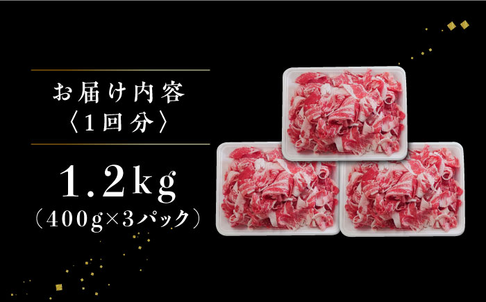 【全3回定期便】牧場直営店の黒毛和牛 切り落とし 1200g（400g×3パック）【川崎畜産】 [IAX017]