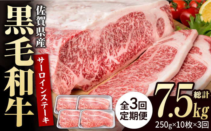 【3回定期便】佐賀県産 黒毛和牛 贅沢 サーロイン ステーキ 250g×10枚（計2.5kg）【株式会社いろは精肉店】佐賀産和牛 牛肉 [IAG096]