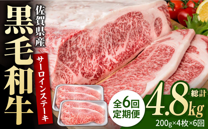 【6回定期便】佐賀県産 黒毛和牛 贅沢 サーロイン ステーキ 200g×4枚（計800g）【株式会社いろは精肉店】佐賀産和牛 牛肉 [IAG103]