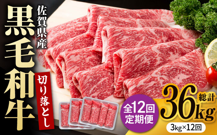 【圧倒的リピート率！】【12回定期便】佐賀県産 黒毛和牛 贅沢 切り落とし 3kg【株式会社いろは精肉店】佐賀産和牛 牛肉 すき焼き しゃぶしゃぶ [IAG187]