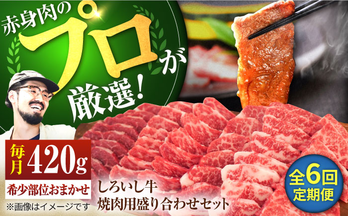 【牧場直送】【6回定期便】佐賀県産しろいし牛 焼肉用盛り合わせセット（希少部位）各回420g 【有限会社佐賀セントラル牧場】牛肉 [IAH024]