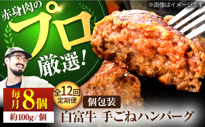 【牧場直送】【12回定期便】白富牛 岩塩と牛肉のみで作った手ごねハンバーグ 100g×8個【有限会社佐賀セントラル牧場】おかず [IAH056]