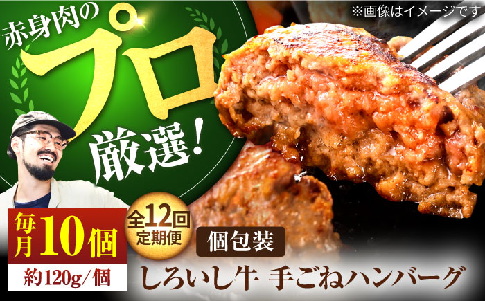 【牧場直送】【12回定期便】佐賀県産しろいし牛 ボリュームたっぷり手ごねハンバーグ 120g×10個【有限会社佐賀セントラル牧場】牛肉 [IAH059]