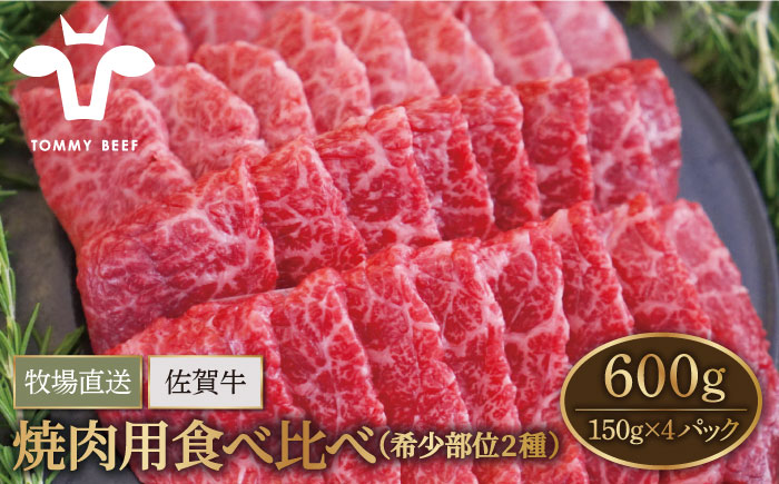 【牧場直送】佐賀牛  焼肉用 食べ比べセット（希少部位2種） 600g（150g×4パック）【有限会社セントラル牧場】牛肉 [IAH065]