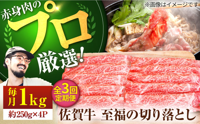 【牧場直送】【3回定期便】佐賀牛 至福の切り落とし 1000g（250g×4パック）【有限会社佐賀セントラル牧場】牛肉 [IAH094]