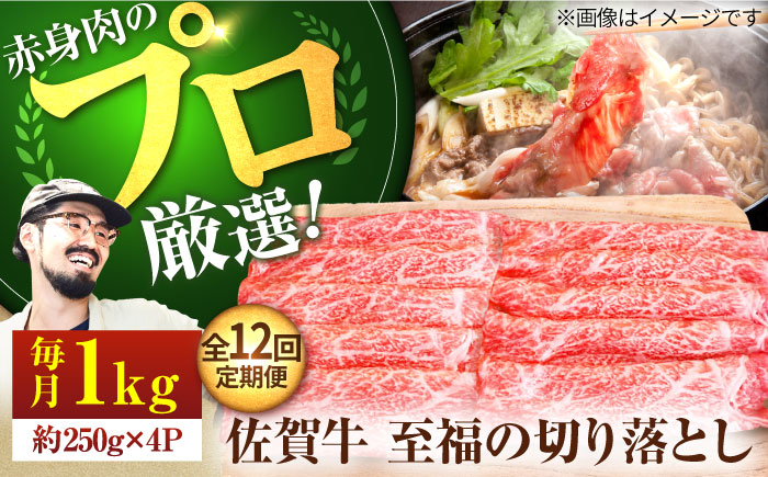 【牧場直送】【12回定期便】佐賀牛 至福の切り落とし 1000g（250g×4パック）【有限会社佐賀セントラル牧場】牛肉 [IAH096]