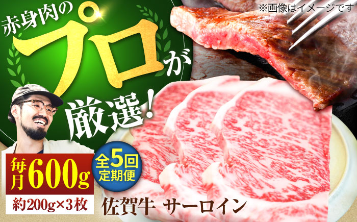 【牧場直送】【5回定期便】佐賀牛 サーロインステーキ 600g（約200g×3枚）【有限会社佐賀セントラル牧場】お肉 [IAH165]