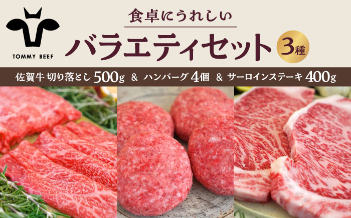 【牧場直送】佐賀牛 食卓にうれしいバラエティ セット（切り落とし 500g＆ハンバーグ4個＆サーロインステーキ 400g）【有限会社佐賀セントラル牧場】牛肉 [IAH206]