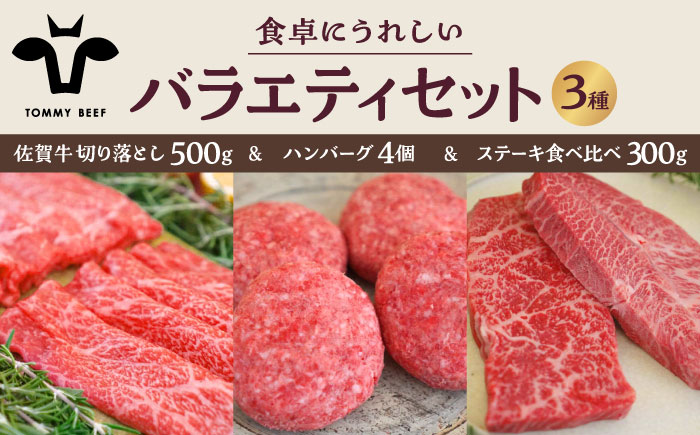 【牧場直送】佐賀牛 食卓にうれしいバラエティ セット（切り落とし 500g＆ハンバーグ 4個＆ステーキ食べ比べ 300g）【有限会社佐賀セントラル牧場】牛肉 [IAH207]