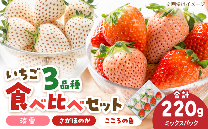 【R8年2月以降発送】1パックに3色いちご（こころの色・さがほのか・淡雪）220g×1パック 【岸川農園】 [IAP047]