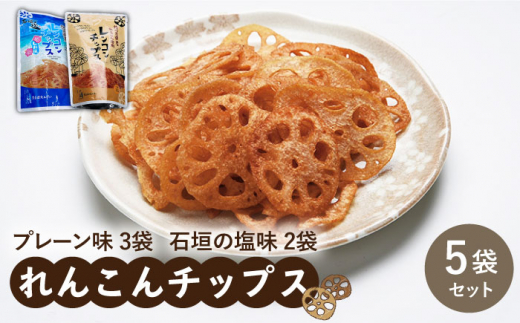 【ギフトにもおすすめ！】れんこんチップス 5袋入り（プレーン味×3袋/石垣の塩味×2袋）【有限会社マルハ園芸】蓮根 [ICC005]