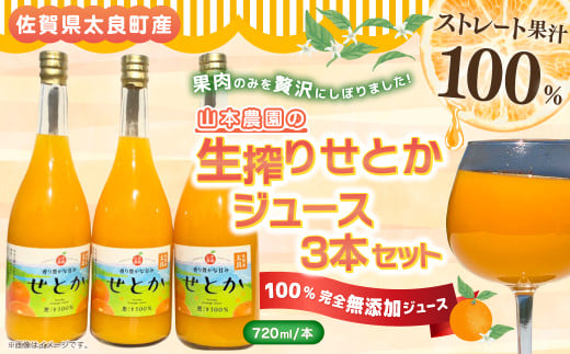 山本農園の生搾りせとか　３本セット 飲料 オレンジジュース ジュース 生搾り みかん 蜜柑 ミカン おれんじ オレンジ フルーツ 果物 くだもの ジューシー 柑橘  国産 完熟 ジューシー プレゼント 贈り物 ギフト 3本 セット 佐賀県 太良町