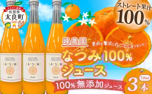 なつみ100％ジュース720ml×3本セット 無添加 ストレートジュース みかんジュース ストレート 100% オレンジジュース ジュース なつみ 柑橘 果汁飲料 果物 くだもの フルーツ 飲料 果汁100% 無着色 無香料 佐賀県 太良町