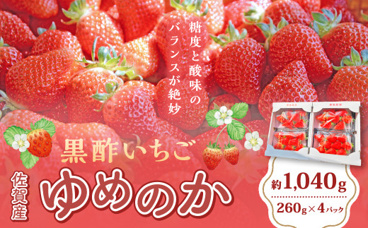 NB22-01 黒酢いちご（ゆめのか）レギュラーパック 260g×4パック （計1040g） 黒酢いちご 黒酢苺 黒酢イチゴ いちご 苺 イチゴ ストロベリー ゆめのか 甘い 美味しい おいしい 太良町 佐賀 冷蔵品