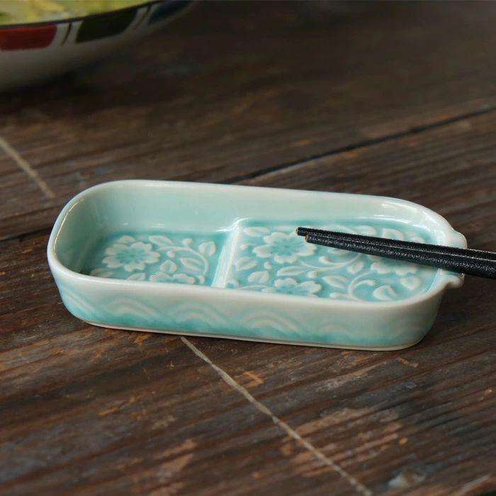 【AB1174】【波佐見焼】減塩皿２枚組更紗模様セラドン 【西海陶器】2　10283