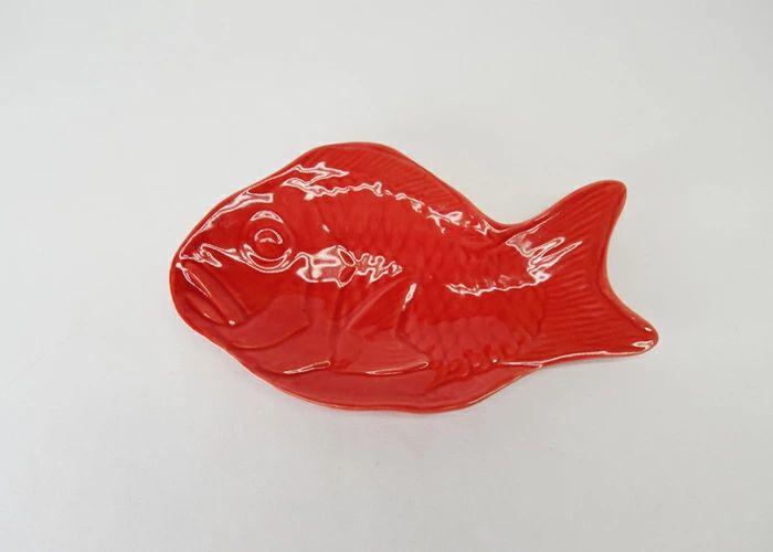 【波佐見焼】１６．５×９.５cm赤無地の皿５枚組　鯛  【西海陶器】 ５ ４４００２