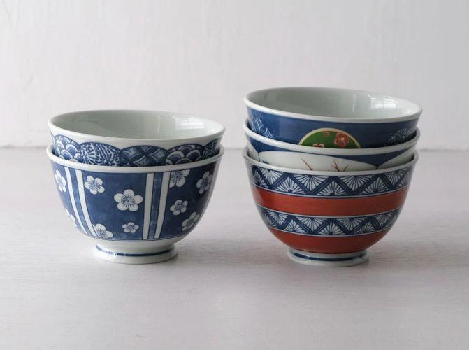 【AB966】【波佐見焼】φ１３×８ｃｍ丼５柄５個組 染錦文様【西海陶器】１ ２０６３７