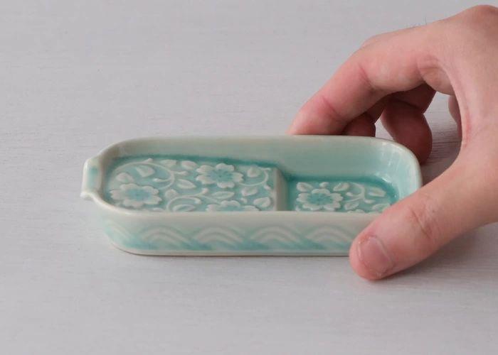 【AB1174】【波佐見焼】減塩皿２枚組更紗模様セラドン 【西海陶器】2　10283