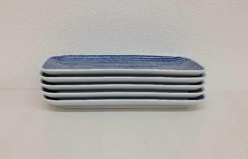【AB401】【波佐見焼】２３.５×１２cm長角皿５枚組藍染駒筋 【西海陶器】 ５　32570