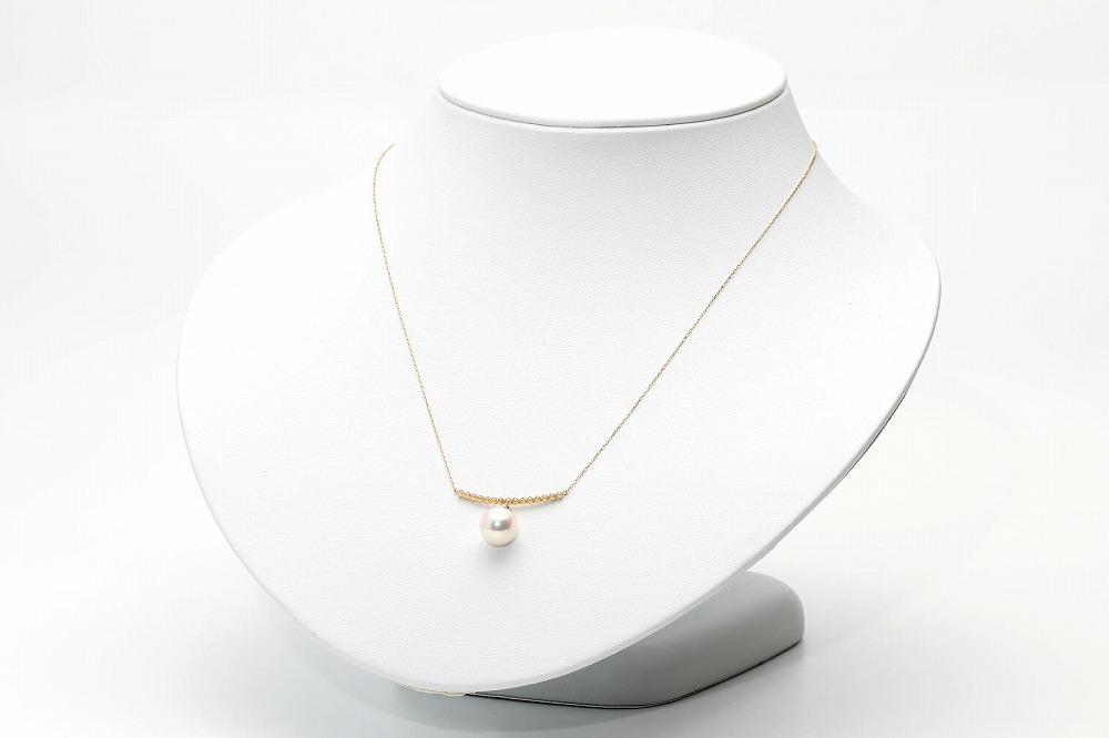 【AB861】あこや真珠（８.５ｍｍ珠）ダイヤ入りデザインペンダント/Ｋ１８ＹＧ