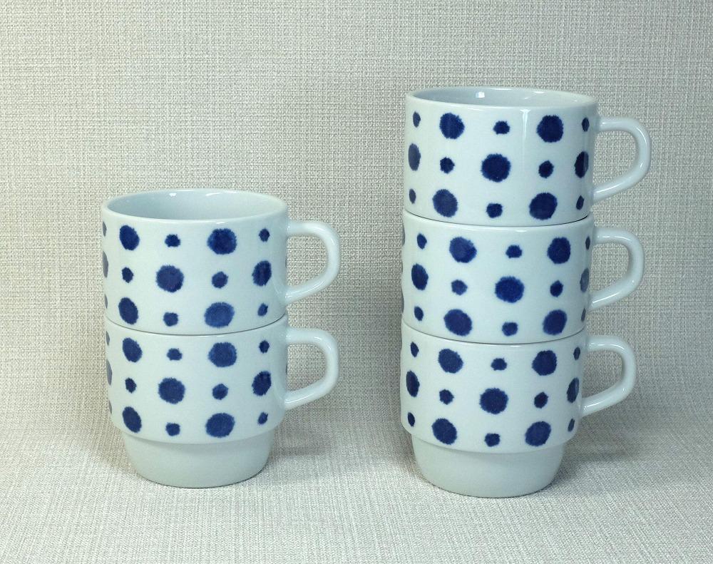 【AB1132】【波佐見焼】満水275ml重なり抜群マグ５個組 水玉 【西海陶器】 5 32543