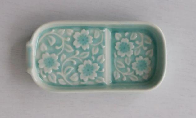 【AB1174】【波佐見焼】減塩皿２枚組更紗模様セラドン 【西海陶器】2　10283