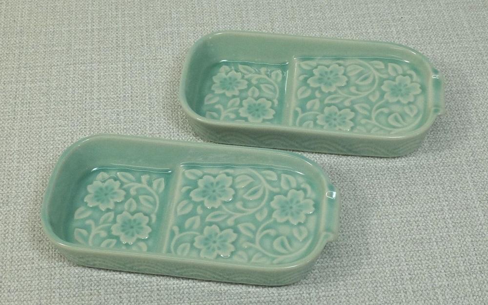 【AB1174】【波佐見焼】減塩皿２枚組更紗模様セラドン 【西海陶器】2　10283