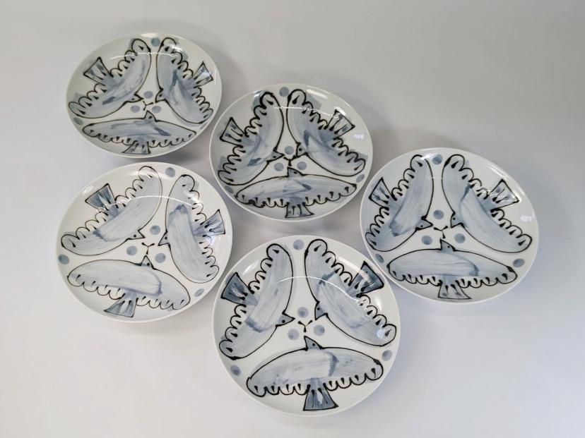 【波佐見焼】　１５ｃｍ手描きのお皿５枚組　エル・ＧＲ・Ｍ　【西海陶器】５　２０４５４