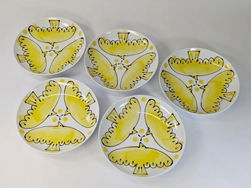 【波佐見焼】１５ｃｍ手描きのお皿５枚組　エル・Ｙ　【西海陶器】５　２０４４９