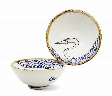 【波佐見焼】 手描きの盃　鶴  【西海陶器】 １ １８１９０