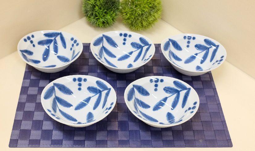 【AB296】【波佐見焼】１４×１２.５cm楕円小鉢５個組バニラ【西海陶器】 ５ 14758