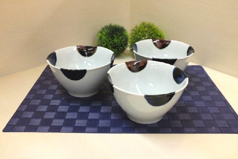 【AB308】【波佐見焼】φ１４.５cm小丼３個組ふち濃み丸紋【西海陶器】 ３ 12872