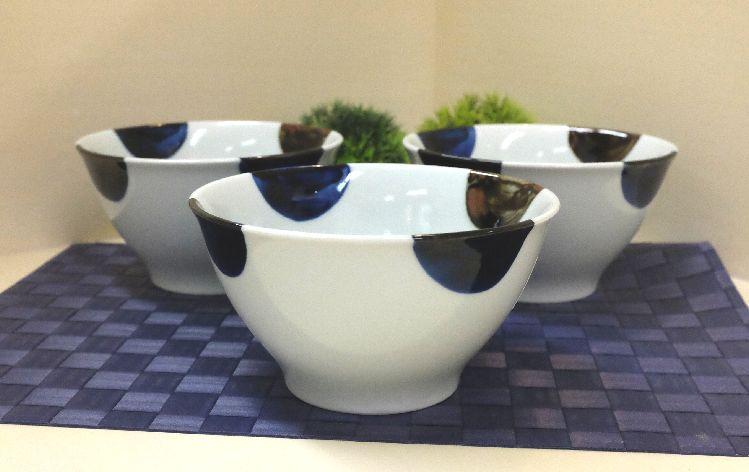 【AB309】【波佐見焼】φ１６cm丼３個組ふち濃み丸紋【西海陶器】 ３ 73522