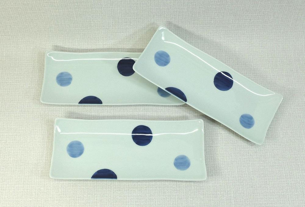 【波佐見焼】２７×１１ｃｍ長角皿３枚組 二色丸紋【西海陶器】３ ７３４３３