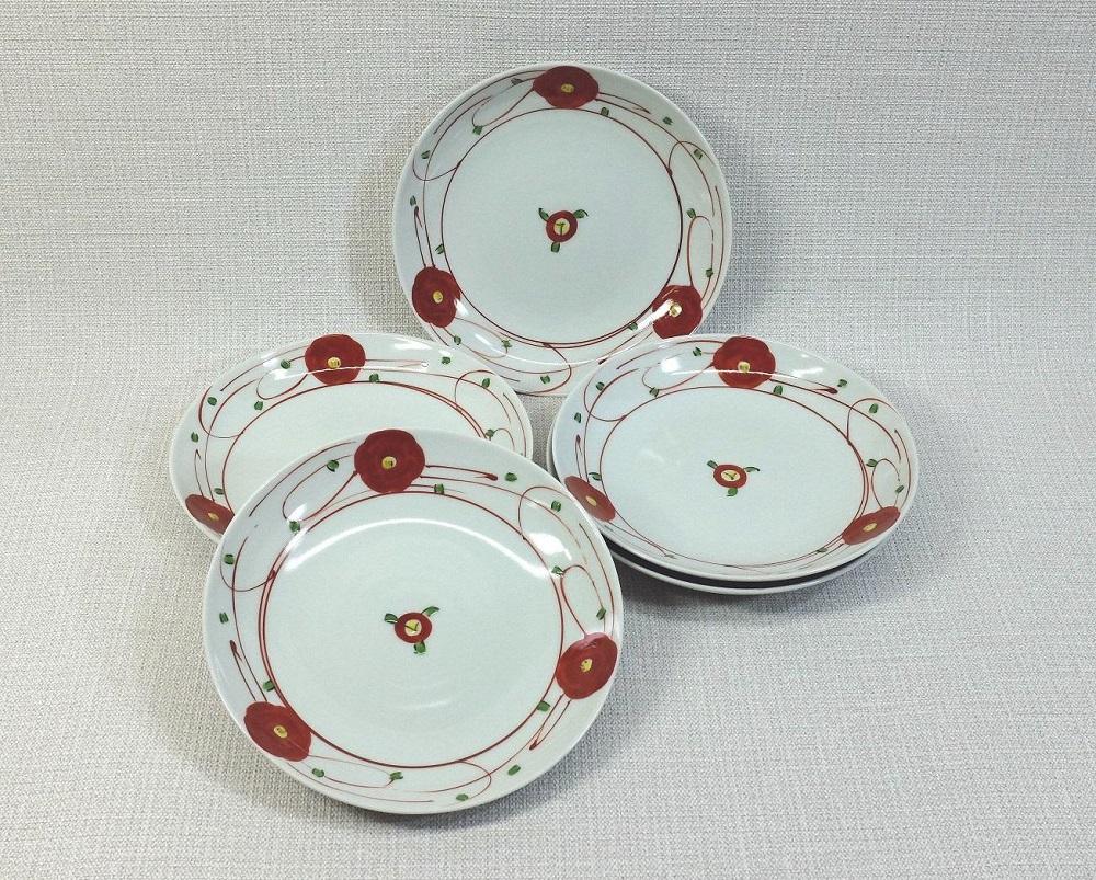 【波佐見焼】１５.５×２.５ｃｍ皿５枚組 赤絵小花 【西海陶器】 ５ ６３２８３
