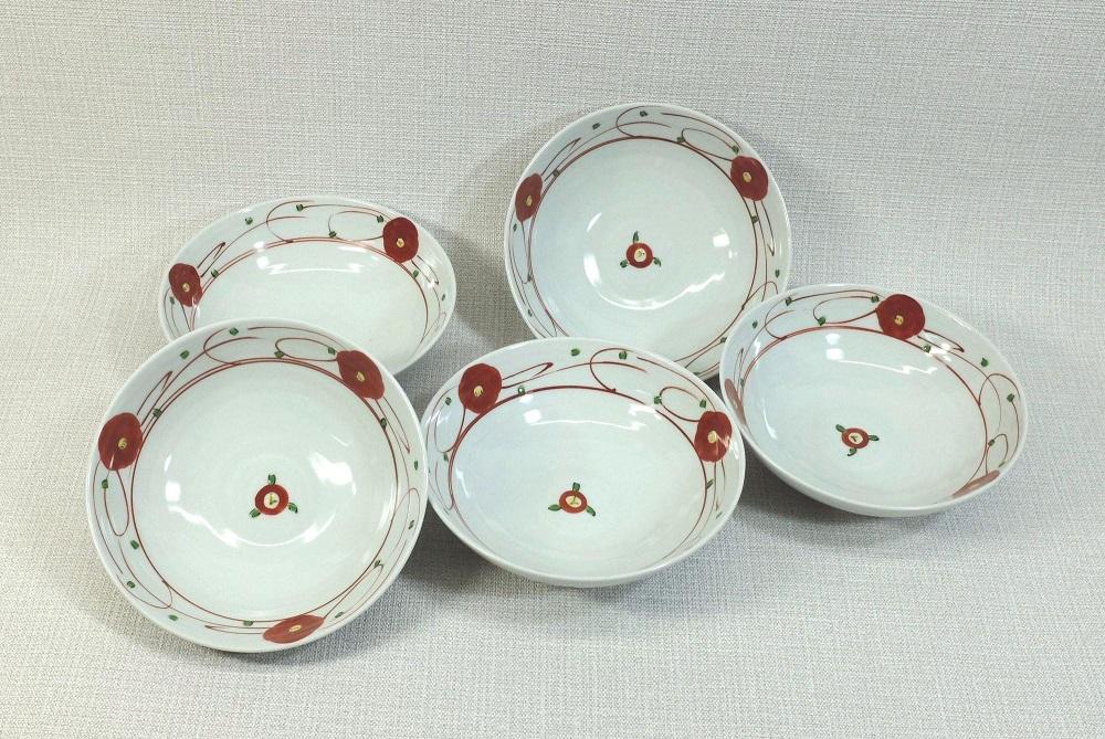 【波佐見焼】φ１５.５cmボウル５個組 赤絵小花 【西海陶器】 ５ ６３２８８