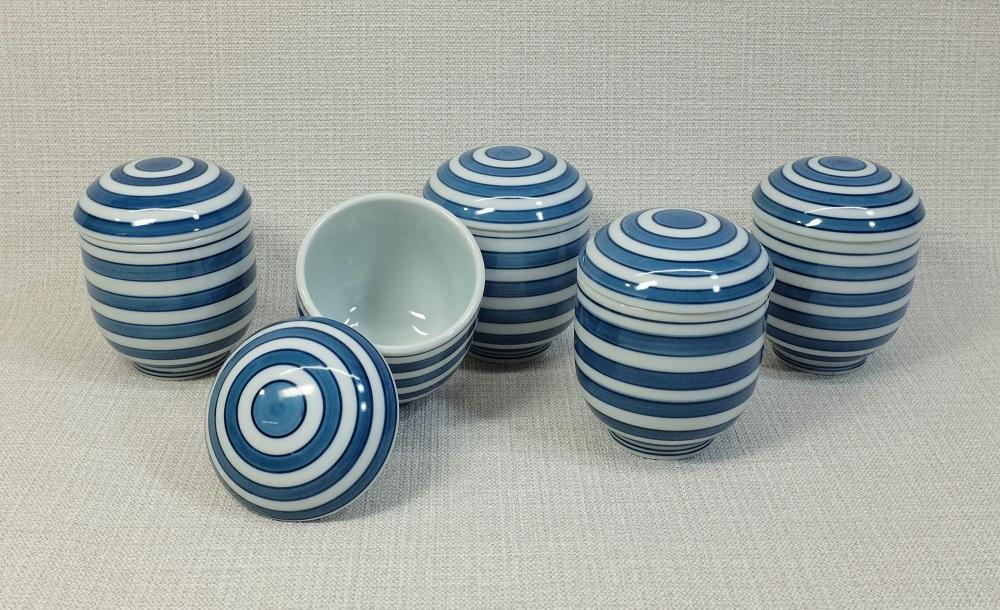 【波佐見焼】容量１２５ml小さめの蒸し茶碗 　駒筋５個組 【西海陶器】 ５ ２１３２８