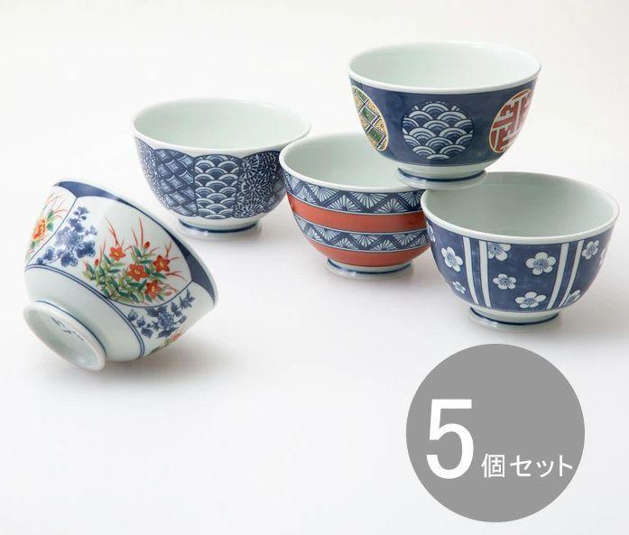 【AB966】【波佐見焼】φ１３×８ｃｍ丼５柄５個組 染錦文様【西海陶器】１ ２０６３７