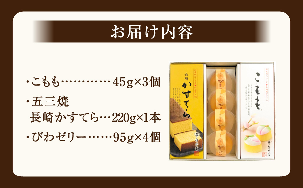 こもも・かすてら・びわゼリー詰合せ