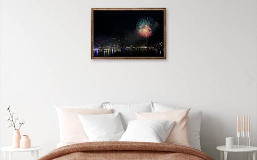 【額装写真】【長崎帆船まつり 帆船と夜空の花火】画寸B3