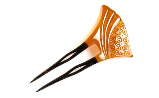 【本べっ甲】麻の葉透かし彫り かんざし