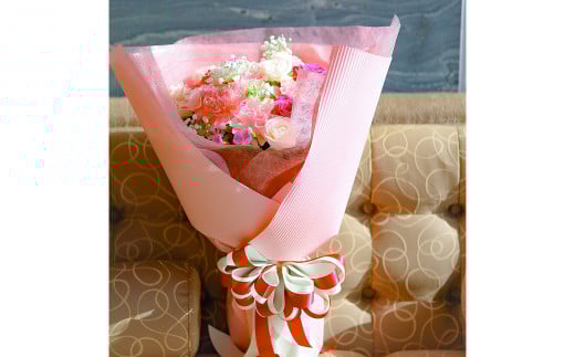 【全12回定期便】ピンク バラと季節のオールラウンド花束