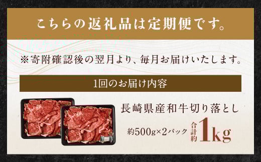 【全3回定期便】長崎県産 和牛 切り落とし 1kg