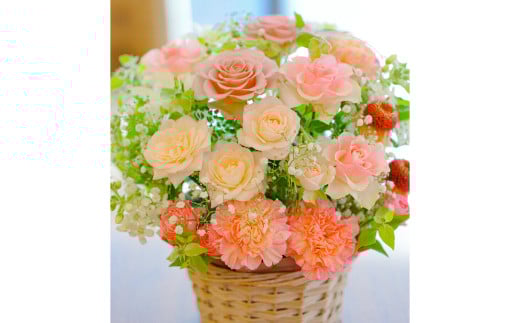 【全12回定期便】 ピンクバラと季節のアレンジメント フラワー