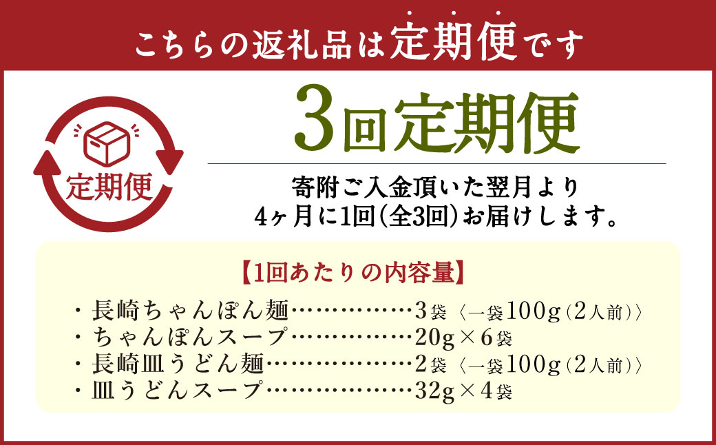【年3回定期便】長崎ちゃんぽん麺・皿うどん麺のセット！