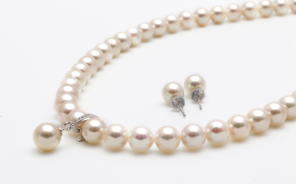 あこや真珠 (7.5－8mm珠) トップ付きネックレス & ピアスセット