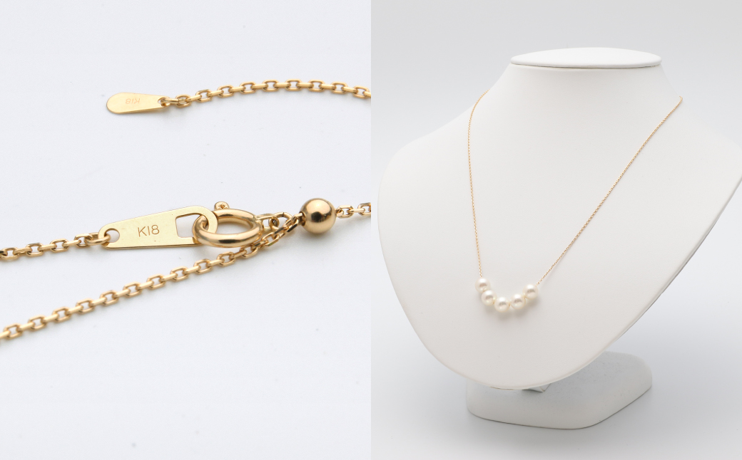 あこや真珠 (7.5‐8mm珠、5粒) スルーペンダント ／ K18 イエローゴールド